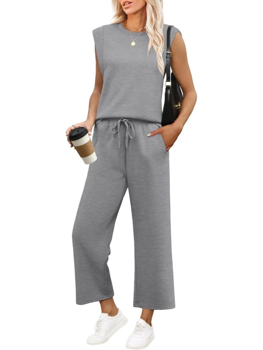 Women's Grey 2 Piece Sets Outfits Summer Lounge Set Sleeveless Travel Vacation